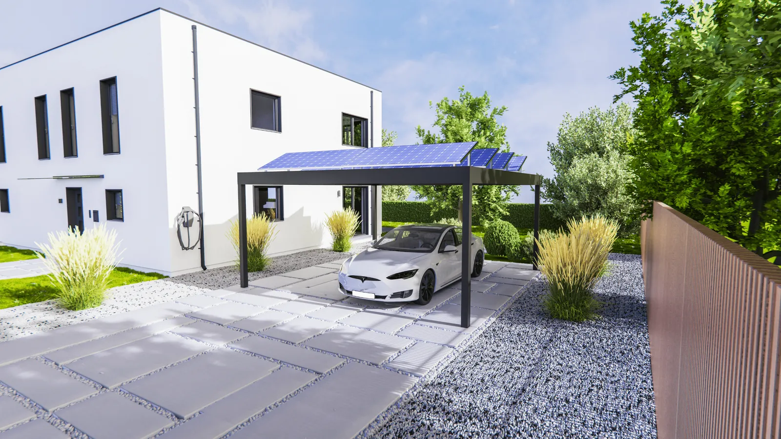 Carport mit Solar-Eindeckung aus Aluminium