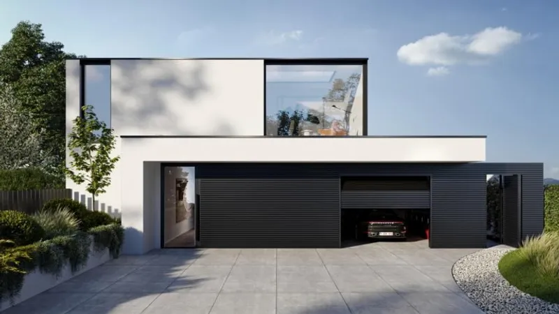 Fassadenverkleidung Deco Wall aus Aluminium-Lamellen an einem Haus