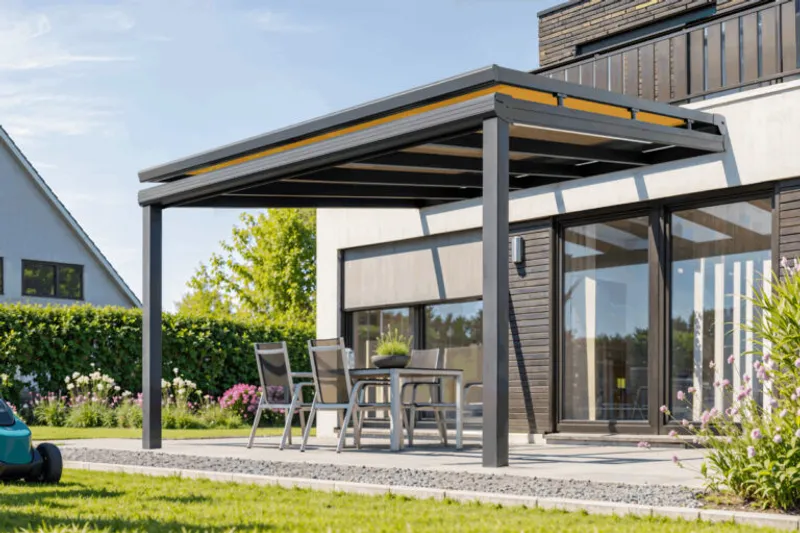 Faltdach OpenAir mit flexibel öffnungsfähigem Dach über einer Terrasse